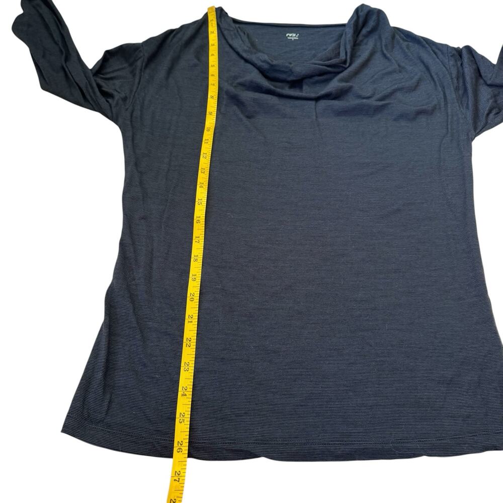 NAU Merino Blend Stripe Draped Neck Long Sleeve Top Size Small Womens Black Gray - Picture 9 of 10